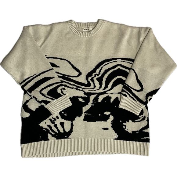 Aelfric Eden Skeleton Portrait Jacquard Crewneck Sweater Beige Black XL - Picture 1 of 4